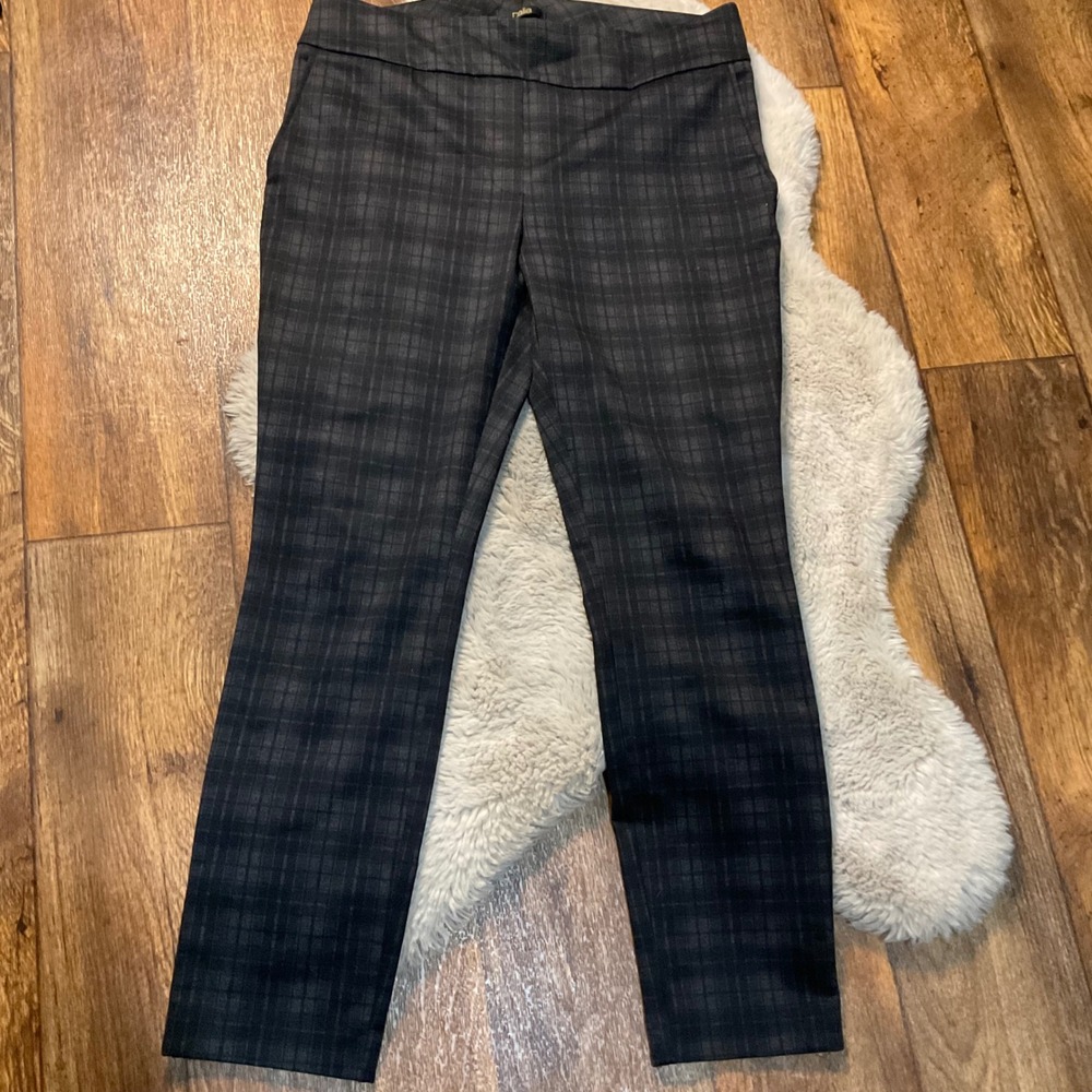 Dalia Trousers Plaid Size Large Casual Workwear Pullon Stretch Gray Black Womens